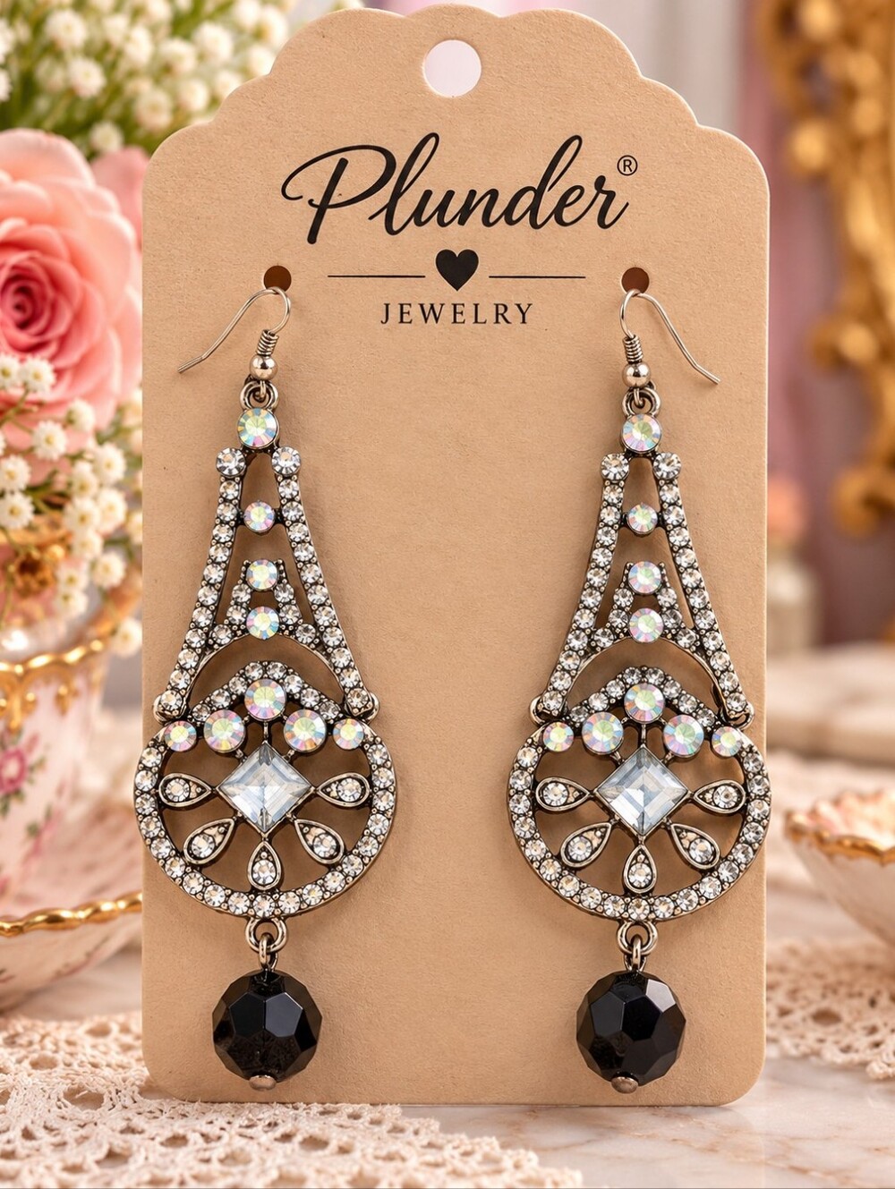 Title: Plunder Vintage-Inspired Rhinestone Chandelier Earrings – 2"